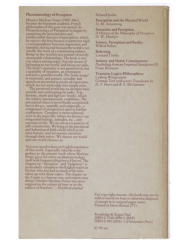 Phenomenology of perception - Merleau-Ponty, Maurice - Tietokirjat ja oppaat - 10105405655 - 1