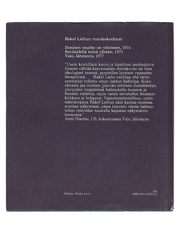 Runoja 1974-1977 - Rakel Liehu - Runot ja näytelmät - 10105406307 - 1