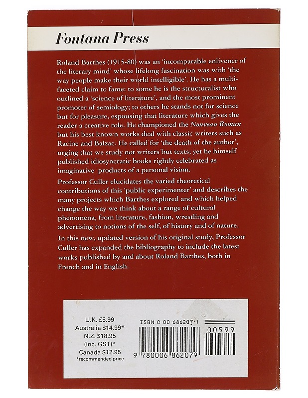 Barthes - Jonathan Culler - Tietokirjat ja oppaat - 10105406777 - 1