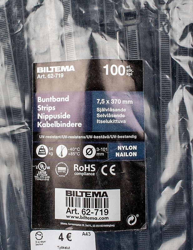 BILTEMAN 62-719 nippuside, 100 kpl - Rakennustarvikkeet - 10105407435 - 1