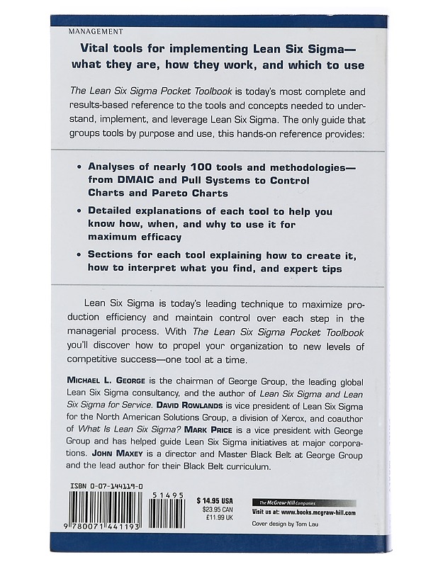 The lean Six Sigma pocket toolbook : a quick reference guide to nearly 100 tools for improving process quality, speed, and complexity - George, Michael L. - Tietokirjat ja oppaat - 10105407953 - 1