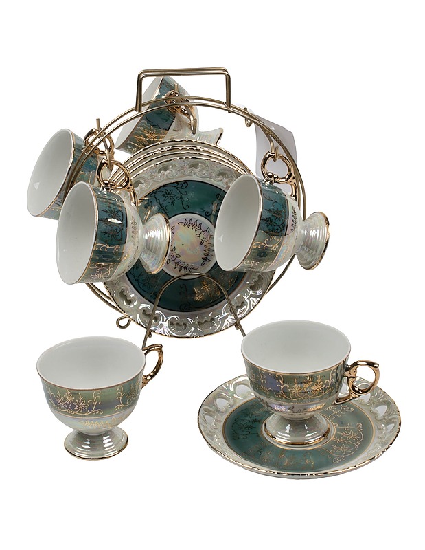 Aasialainen teeastiasto telineellä - 13 osaa - Tarjoiluastiat - 10105408001 - 0