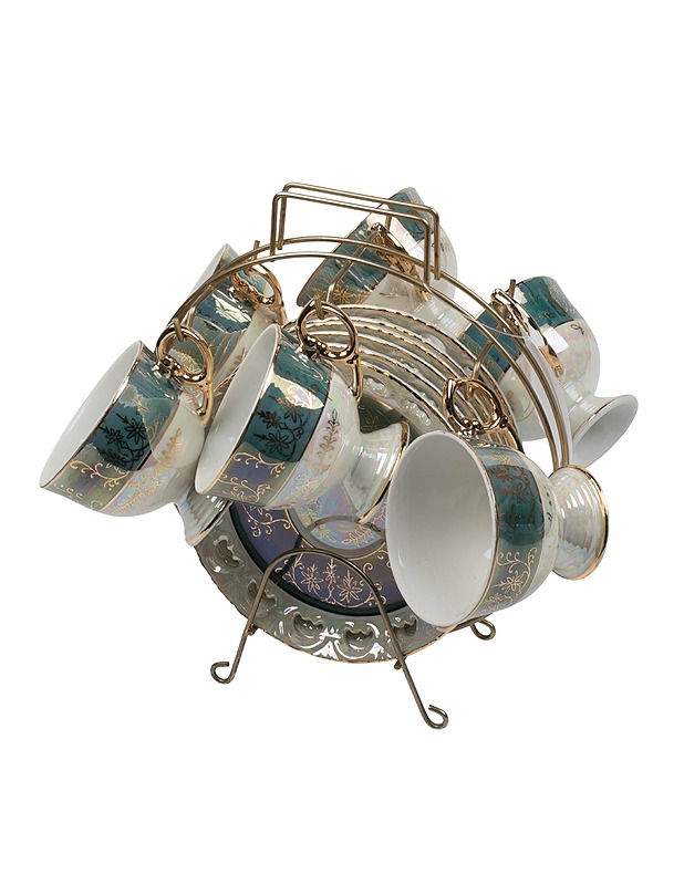 Aasialainen teeastiasto telineellä - 13 osaa - Tarjoiluastiat - 10105408001 - 2