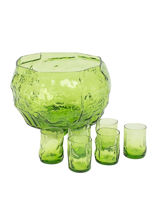 Vihreä boolimalja ja 6 lasia - Tarjoiluastiat - 10105408151 - 0