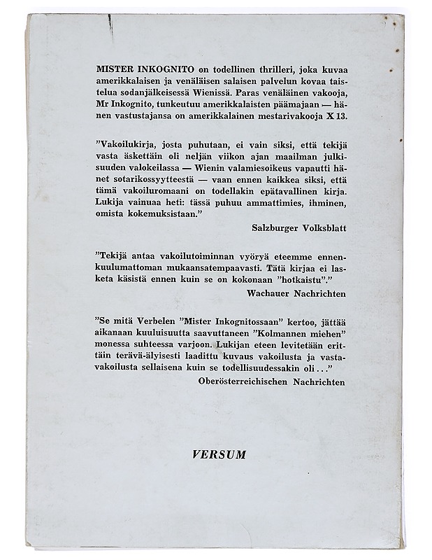 Mister Inkognito - Verbelen, Robert P. J. - Elämäkerrat ja muistelmat - 10105408535 - 1