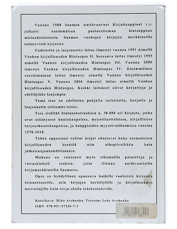 Vanhan kirjallisuuden hintaopas. 2 osa - Vinkala, Tapani - Tietokirjat ja oppaat - 10105408925 - 1