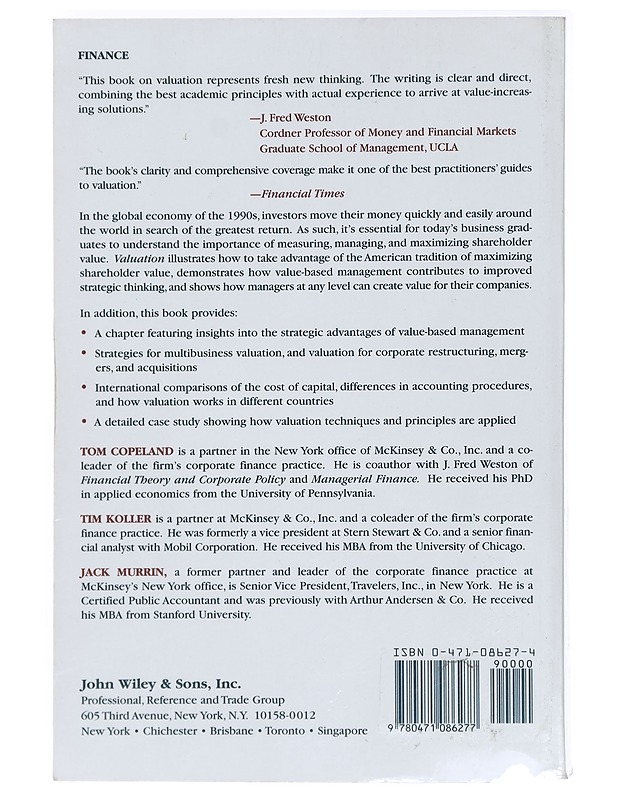 Valuation : measuring and managing the value of companies - Copeland, Tom - Tietokirjat ja oppaat - 10105410303 - 1