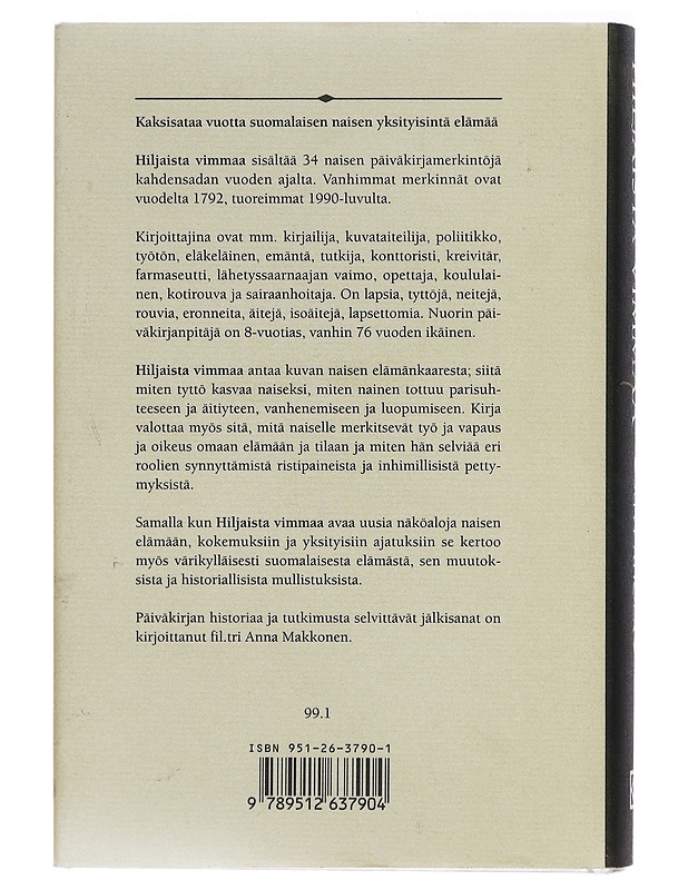 Hiljaista vimmaa : suomalaisten naisten päiväkirjatekstejä 1790-luvulta 1990-luvulle - Ahola, Suvi - Elämäkerrat ja muistelmat - 10105411889 - 1