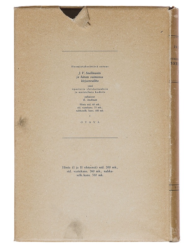 Juhana Vilhelm Snellman osa 1-2 - Kaunokirjallisuus - 10105412411 - 1