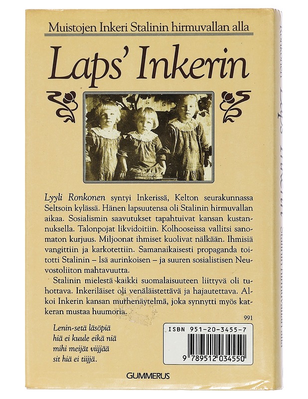 Laps' Inkerin : muistojen Inkeri Stalinin hirmuvallan alla - Lyyli Ronkonen - Elämäkerrat ja muistelmat - 10105413787 - 1