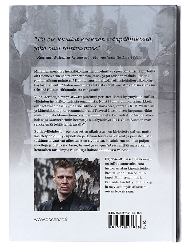 Viina, hermot, rangaistukset : sotilasylijohdon henkilökohtaiset ongelmat 1918-1945 - Lasse Laaksonen - Tietokirjat ja oppaat - 10105413788 - 1