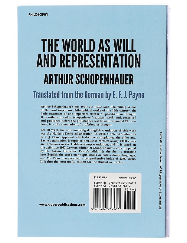 The world as will and representation. Volume 1 - Schopenhauer, Arthur - Elämäkerrat ja muistelmat - 10105413863 - 1