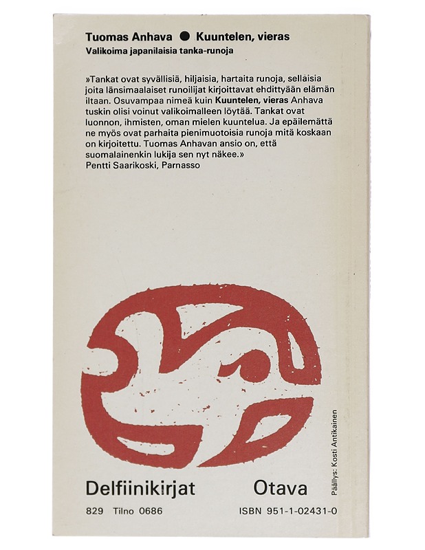 Kuuntelen, vieras - Anhava, Tuomas - Runot ja näytelmät - 10105414298 - 1
