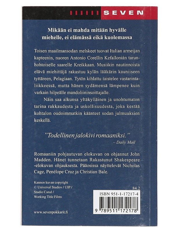 Kapteeni Corellin mandoliini - De Bernières, Louis - Romaanit ja novellit - 10105414378 - 1