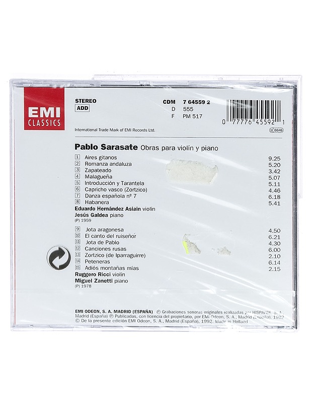 Sarasate: Obras para violin y piano - CD - CD-levyt - 10105415189 - 1