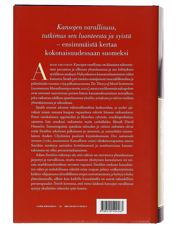 Kansojen varallisuus : tutkimus sen luonteesta ja syistä - Smith, Adam - Historiakirjat - 10105415236 - 1