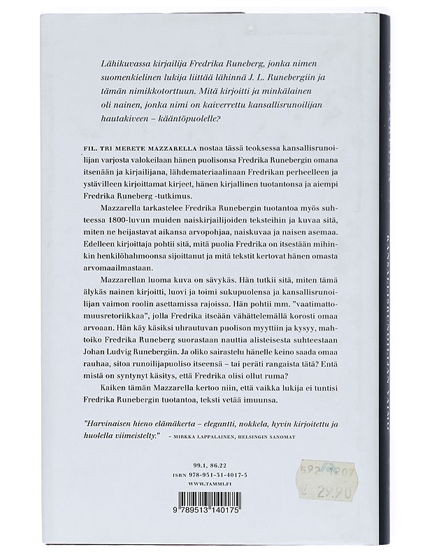 Fredrika Charlotta, o.s. Tengström : kansallisrunoilijan vaimo - Mazzarella, Merete - Elämäkerrat ja muistelmat - 10105415679 - 1