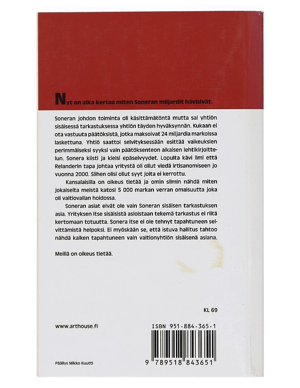 Miten hävisivät Soneran miljardit - Pekka Peloton - Historiakirjat - 10105415780 - 1