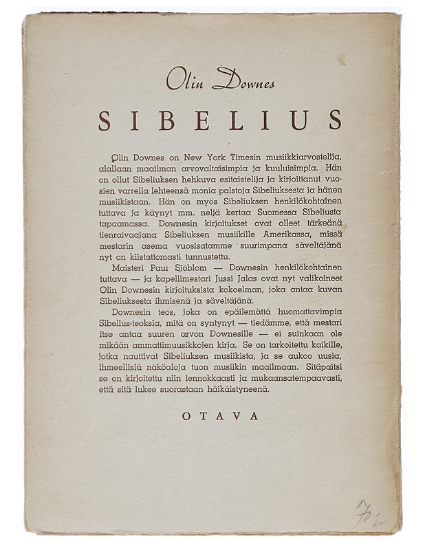 Sibelius - Downes, Olin - Elämäkerrat ja muistelmat - 10105415958 - 1