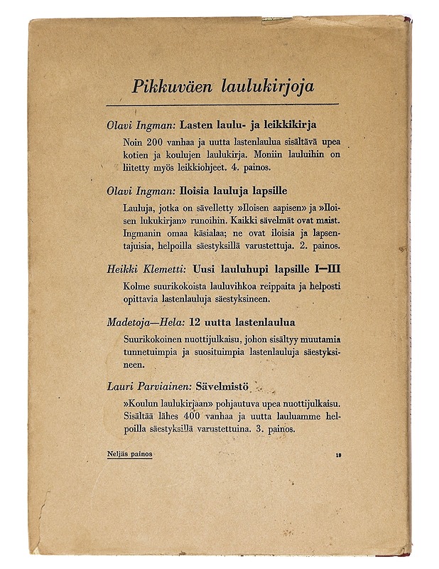 Lasten laulu- ja leikkikirja alakouluille : säestyksineen - Ingman, Olavi - Lastenkirjat - 10105416143 - 1