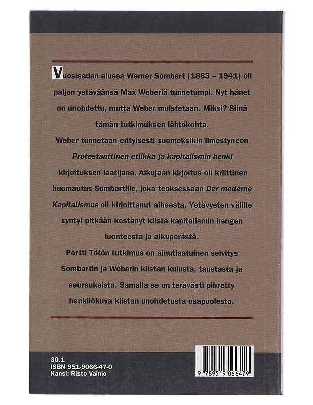 Werner Sombart ja kiista kapitalismin hengestä - Pertti Töttö - Historiakirjat - 10105416698 - 1