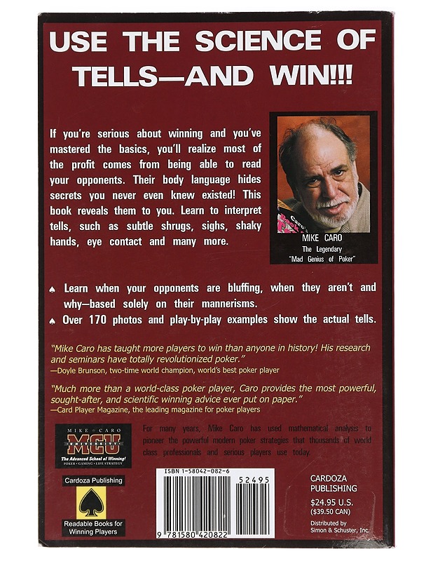 Caro's Book of Poker Tells - Mike Caro - Tietokirjat ja oppaat - 10105417282 - 1