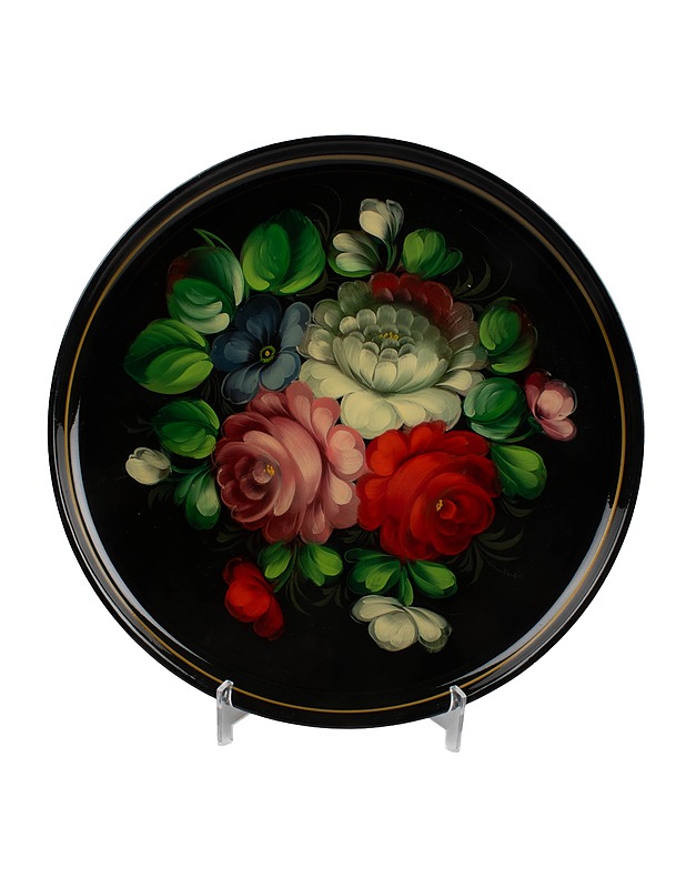 Pyöreä koristetarjotin kukkamaalauksella - Tarjoiluastiat - 10105418105 - 0