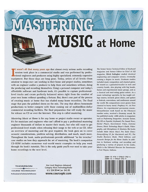 Mastering Music at Home, How to Master Your Recordings for CD and Web Distribution - Mitch Gallagher - Tietokirjat ja oppaat - 10105418269 - 1