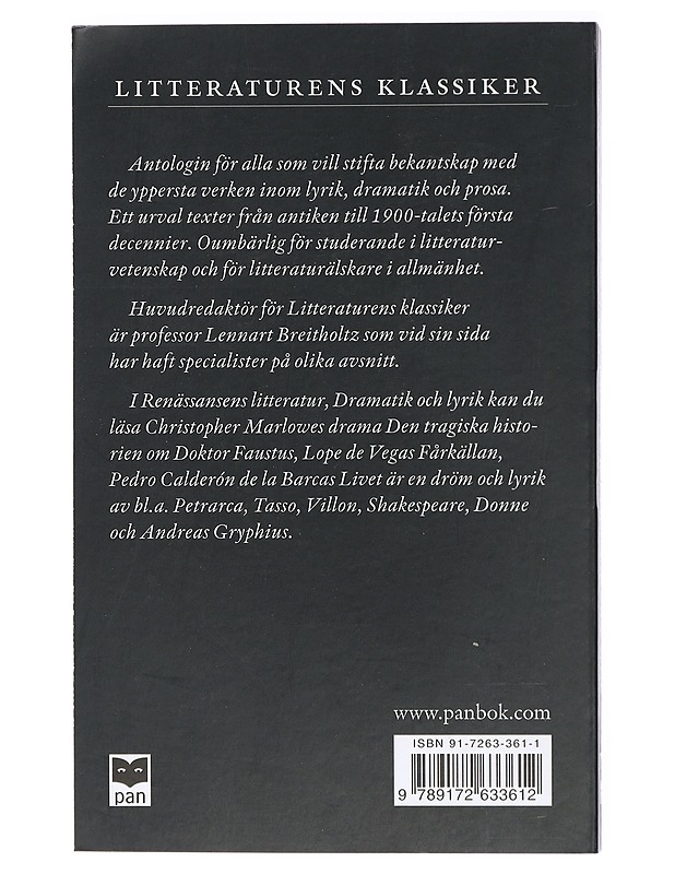 Renässansens litteratur. Dramatik och lyrik - Lennart Breitholtz - Romaanit ja novellit - 10105421341 - 1