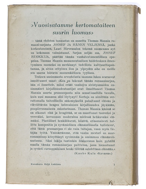 Joosef ruokkija - Thomas Mann - Romaanit ja novellit - 10105421366 - 1