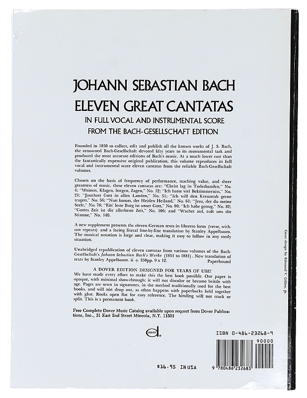 Eleven great cantatas : in full vocal and instrumental score : from the Bach-Gesellschaft edition - Johann Sebastian Bach - Musiikki- ja elokuvakirjat - 10105422198 - 1