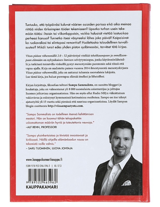 Viisas pääsee vähemmällä 2.0 : 52 päivitettyä vinkkiä tehokkaampaan ja onnellisempaan elämään - Sampo Sammalisto - Tietokirjat ja oppaat - 10105422310 - 1