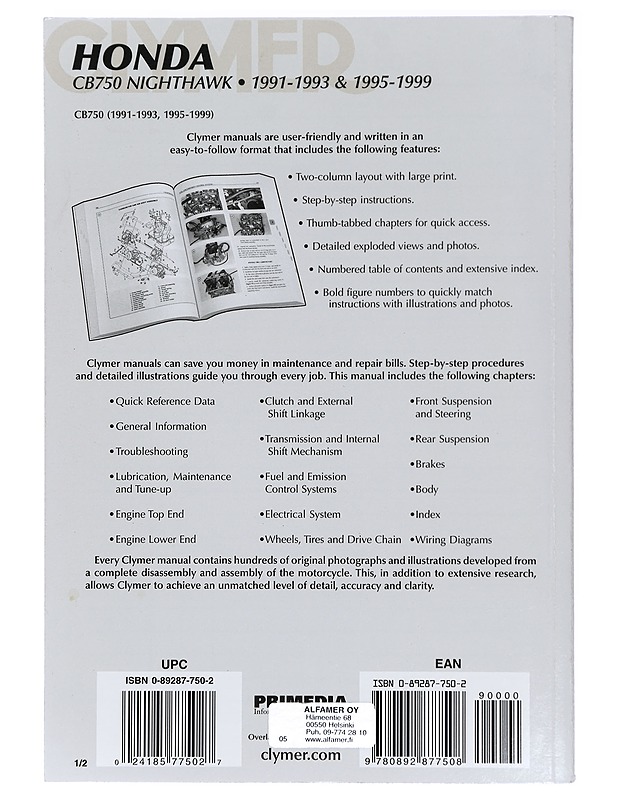 Honda CB750 Nighthawk 1991-1993 & 1995-1999. Service, Repair and Maintenance.  - Harrastekirjat - 10105422668 - 1