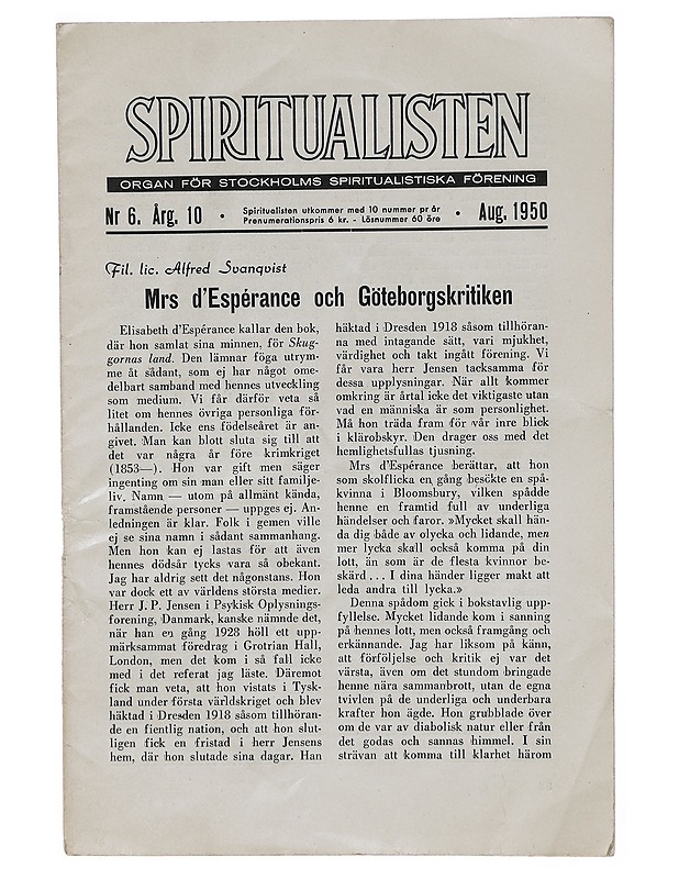 Spiritualisten, 6/1950 - Lehdet - 10105423066 - 0