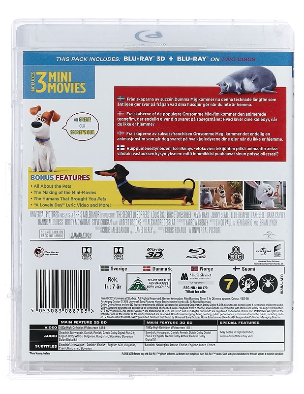 The Secret Life Of Pets  - Blu-Ray 3D + Blu-Ray - Blu-ray-levyt - 10105423222 - 1