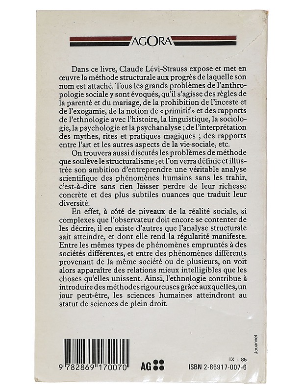 Anthropologie Structurale - Claude Levi-Strauss - Tietokirjat - 10105423942 - 1