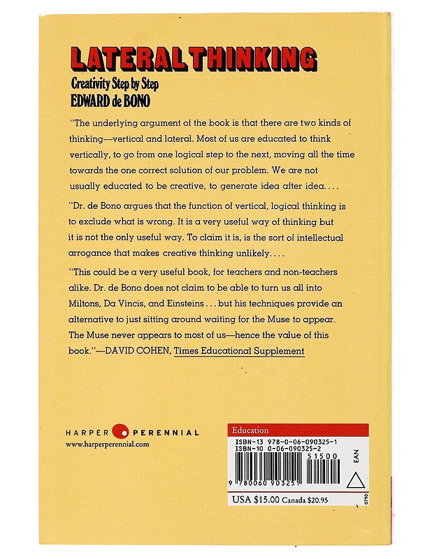 Lateral thinking : creativity by step by step - Edward de Bono - Tietokirjat ja oppaat - 10105424847 - 1
