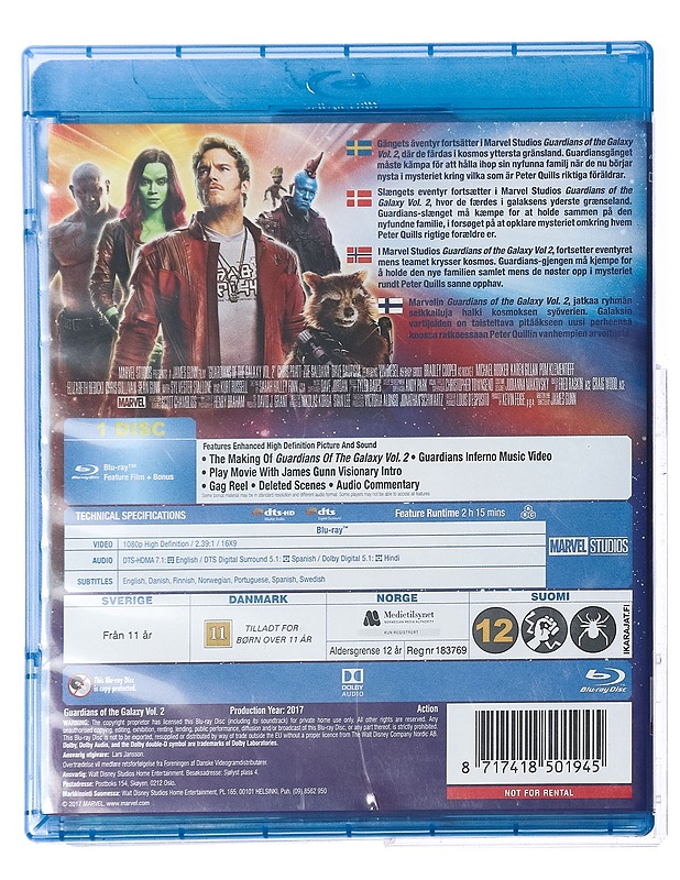 Guardians Of The Galaxy Vol 2- Blu-Ray - Blu-ray-levyt - 10105425090 - 1