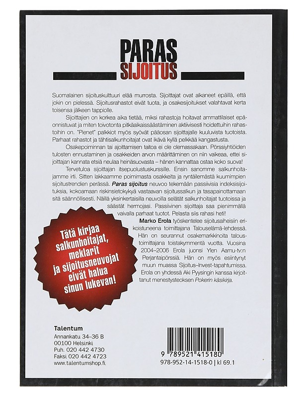 Paras sijoitus : itsepuolustusopas sijoittajille - Erola, Marko - Tietokirjat ja oppaat - 10105425923 - 1