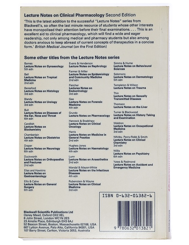 Lecture notes on clinical pharmacology - Reid, John L. - Tietokirjat ja oppaat - 10105426256 - 1