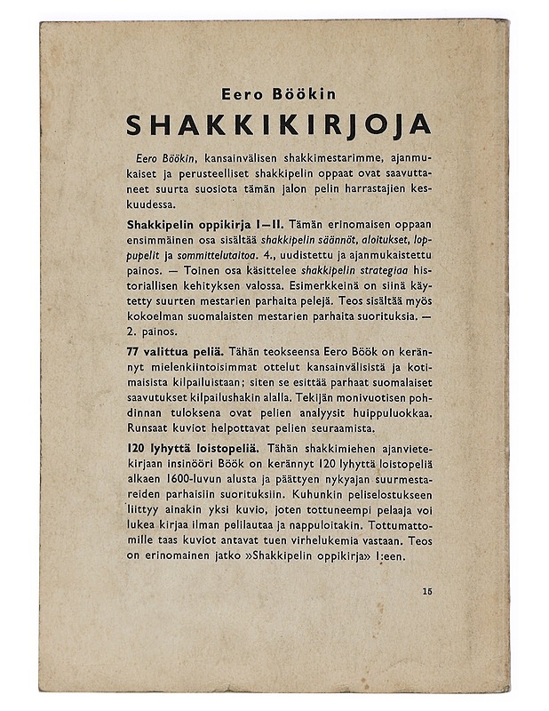 Shakki-pelin oppikirja - Eero E. Böök - Tietokirjat ja oppaat - 10105426352 - 1