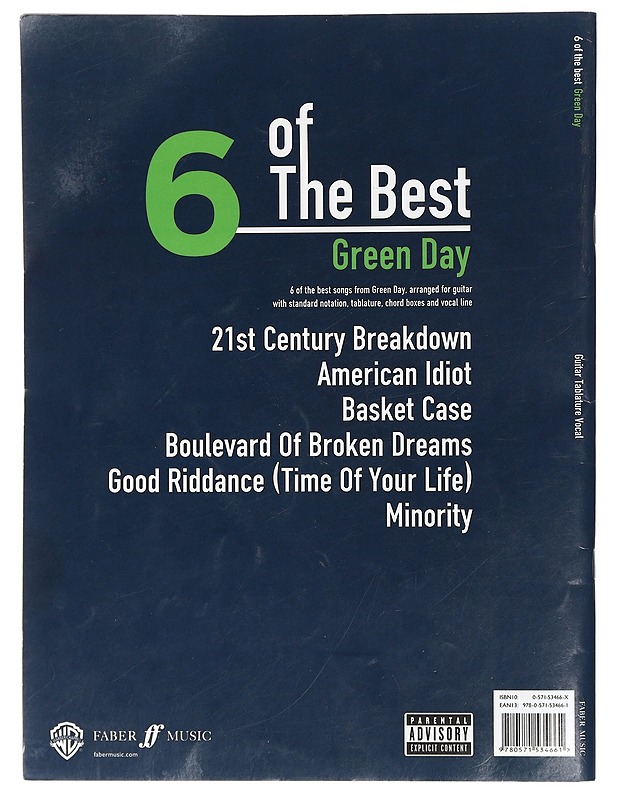 6 of the best : [guitar tab edition] - Green Day - Musiikki- ja elokuvakirjat - 10105426882 - 1