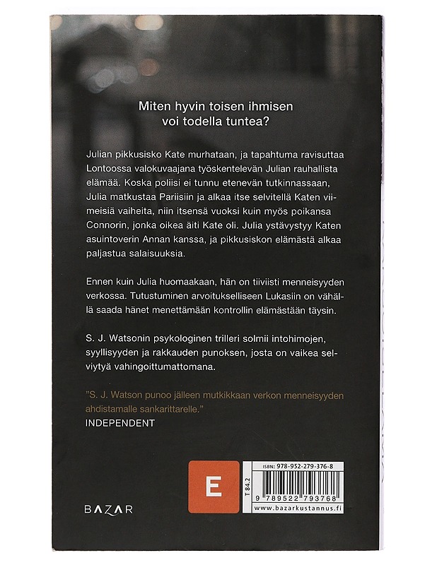 Kaksoiselämä - Watson, S. J. - Jännitys ja dekkarit - 10105428183 - 1