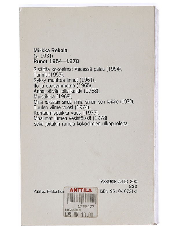 Runot 1954-1978 - Mirkka Rekola - Romaanit ja novellit - 10105428734 - 1