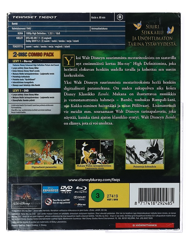 Bambi - Blu-Ray + DVD - Blu-ray-levyt - 10105429002 - 1
