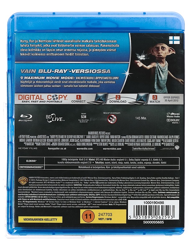 Harry Potter Ja Kuoleman Varjelukset osa 1 - Blu-ray + DVD - Blu-ray-levyt - 10105429332 - 1