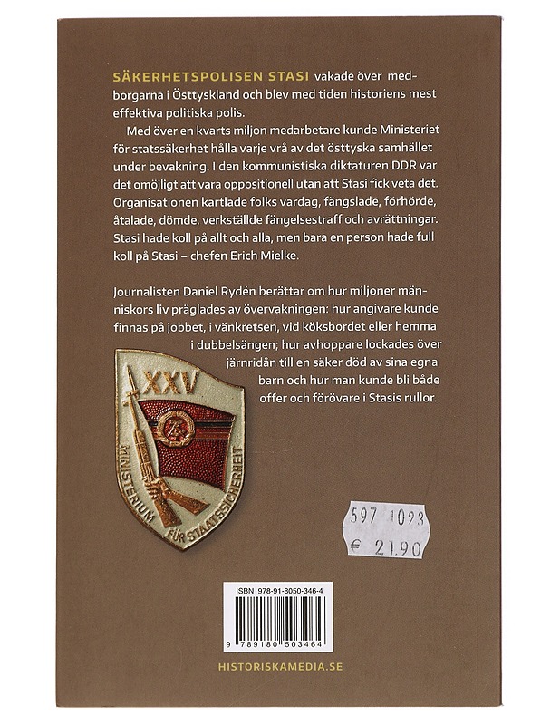 Stasi / Östtysklands hemliga polis - Daniel Rydén - Historiakirjat - 10105429379 - 1