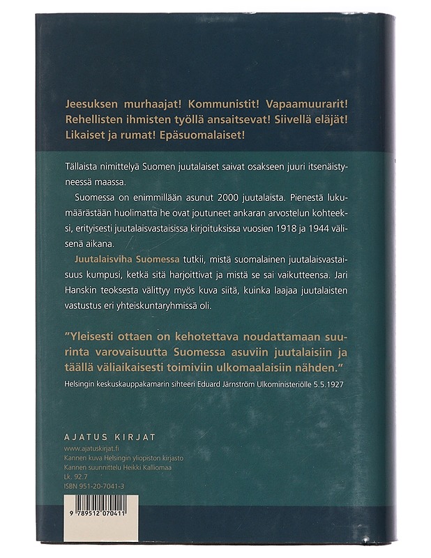 Juutalaisviha Suomessa 1918-1944 - Jari Hanski - Historiakirjat - 10105429873 - 1