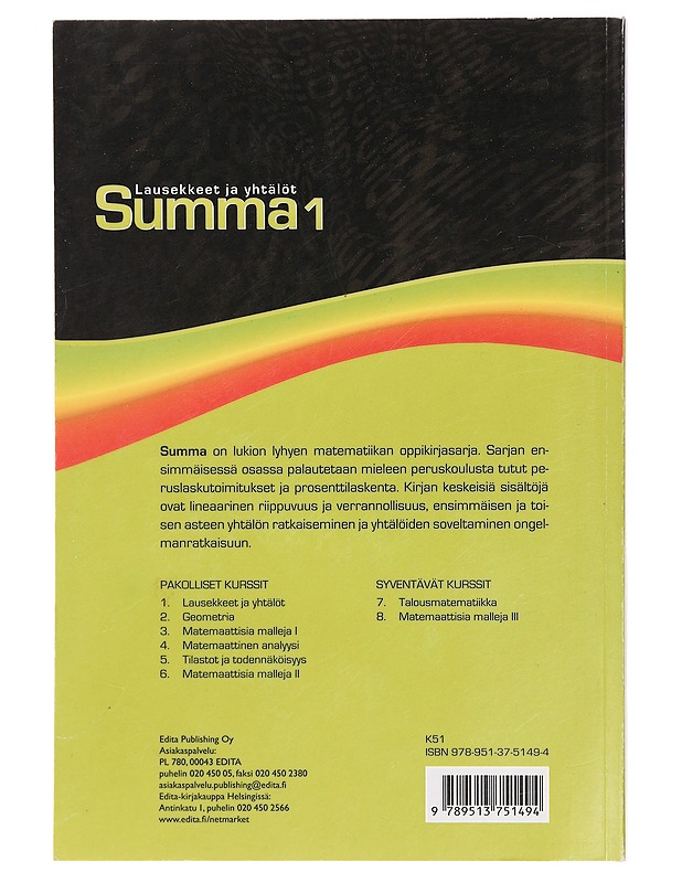 Summa. 1, Lausekkeet ja yhtälöt - Etelämäki, Hilla - Opetusmateriaaleja ympäristökasvatukseen - 10105429897 - 1