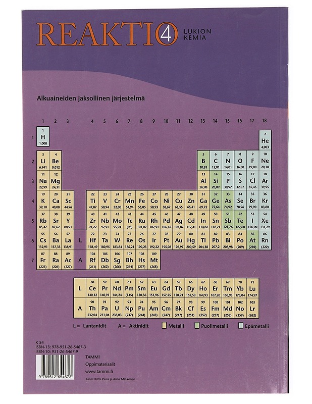 Reaktio. 4, Metallit ja materiaalit : lukion kemia - Kaila, Leena - Opetusmateriaaleja ympäristökasvatukseen - 10105429913 - 1